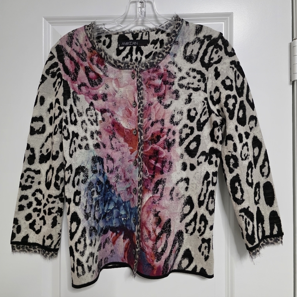 Marc Cain Wool/Silk Animal Print Cardigan Size X-Small